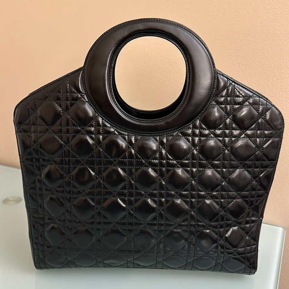 Authentic Christian Dior Vintage Leather Cannage Bag in Black Leather